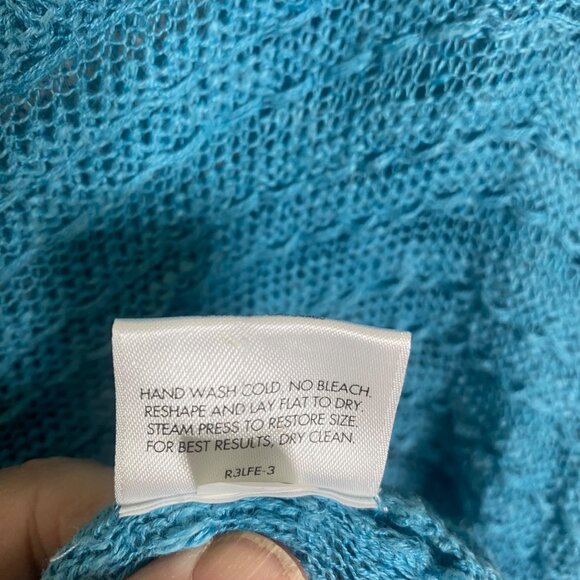 Eileen Fisher Knit Sweater XL Blue Linen Cotton Blend Lightweight Ribbed Coastal - Picture 5 of 10